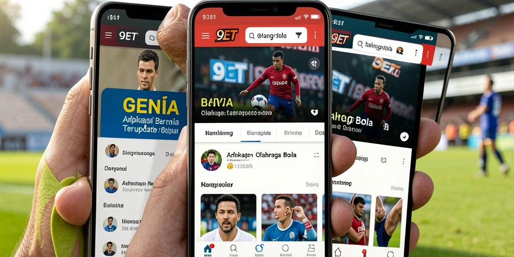 Antarmuka aplikasi 9ET menampilkan berita Olahraga Bola terbaru.