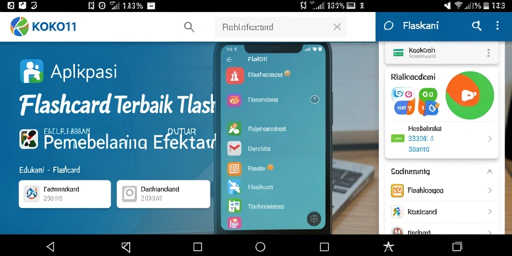 Screenshot KOKO11 menampilkan antarmuka pengguna aplikasi Flashcard yang interaktif.